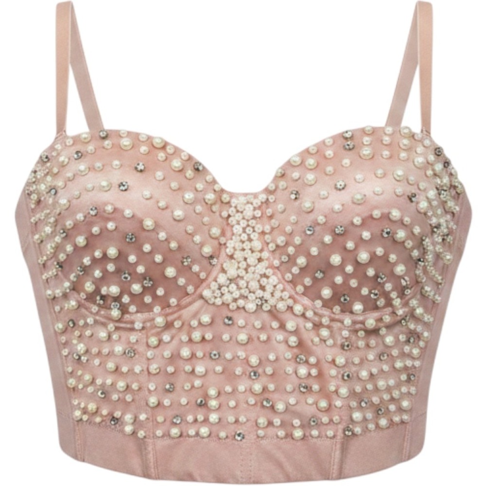 Windsor Pearl Rhinestone Bustier Crop Top Nude Pink DS4080 XL NWT